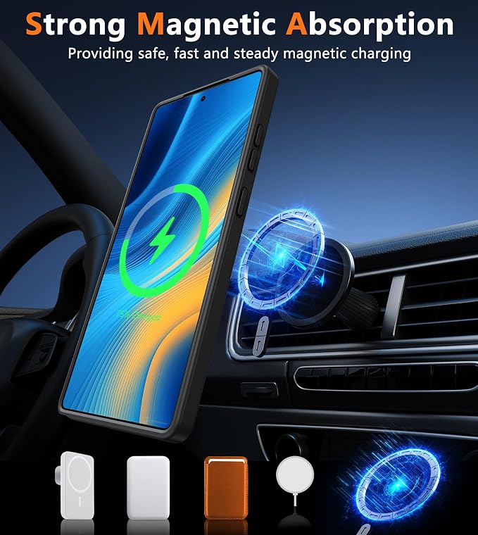 FNTCASE for Samsung Galaxy S25-Ultra Case: Magnetic Translucent Black Cover | Fit for MagSafe, Slim Matte Shockproof Protective Cases, Full Camera Protection, 14FT Military Grade Drop Tested - Image 3
