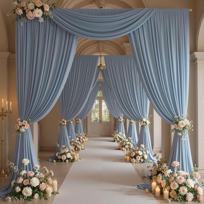 30x10ft Wrinkle Free Dusty Blue Backdrop Curtains for Parties, 6 Panels 5x10ft Silky Polyester Photo Backdrop Drapes Back Drop Cloth Drapery for Wedding Birthday Photography Background - Image 8