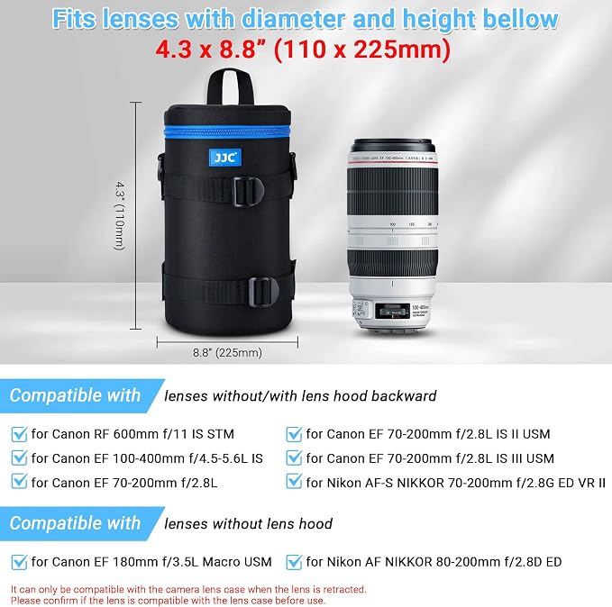 Large Camera Lens Case for Canon RF 100-500mm EF 100-400mm Below 4.3x8.8'' | Camera Lens Carrying Bag for Canon EF 70-200mm f2.8 III II RF 600mm f11, AF-S 80-200mm, 70-200mm f2.8G VR II and More Lenses - Image 2