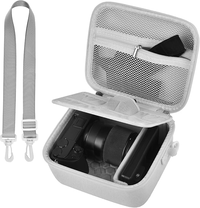 casmilee Mirrorless Camera Case for Sony a6400/a6700/a6100/a6000 | Adjustable Dividers, Padded Multi-Layer Protection, Pockets for Lens and Accessories, Shoulder Strap, Case Only, Gray by Casmilee