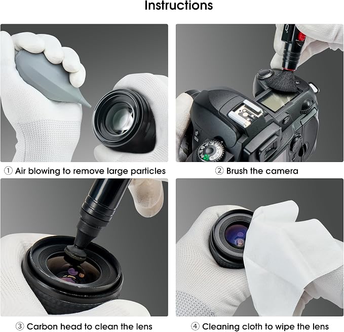 VSGO 4-in-1 Camera Cleaning Kit for Canon, Nikon, Sony DSLR Cameras | Air Blower, Dual-Head Lens Brush Pen, Microfiber Cloths Included, VS-A13E - Image 6