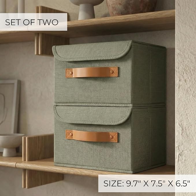 Decorative Linen Storage Boxes with Lids - Spacious Set of 2 Organizer Bins | The Perfect Small Container for Home Decor - Safely Store Photos, Documents and Memory Box Keepsakes in Style - Image 2