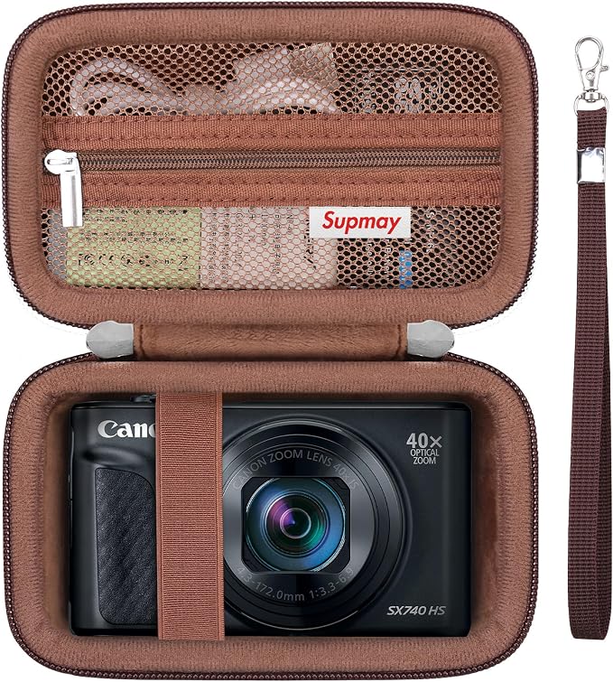 Carrying Case for Canon PowerShot SX740 HS, SX730 HS Camera, Brown | SX720 HS, SX620 HS, G7 X Mark III, G7 X Mark II Digital Camera, Storage Holder Travel Bag with Mesh Pocket for Battery Pack by Supmay