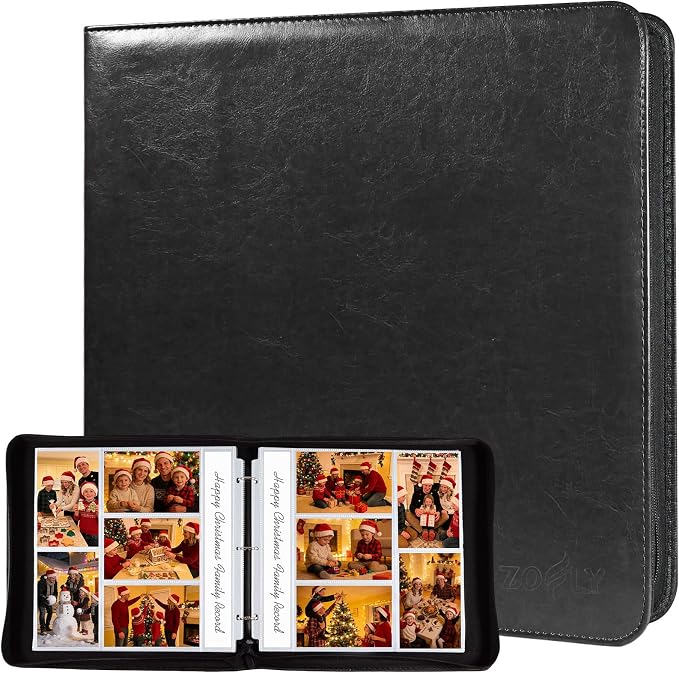 Zippered Binder Photo Album 4x6 – 20 Pack 4x6 Page Protectors in Leather Wallet, Holds 200 Horizontal & Vertical Photos, Large Capacity Photo Albums Book for Family Wedding Anniversary Baby, Black by Zofly