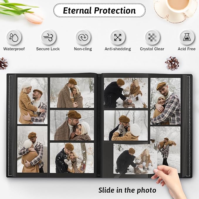Popotop 4x6 Photo Album Holds 800 Pictures, Vegan Leather Hardcover | 800-Photos Capacity, Clear Slip-In Pockets, Extra-Large Collection Format, Front Photo Window, Gifts for Family Wedding Baby - Image 4