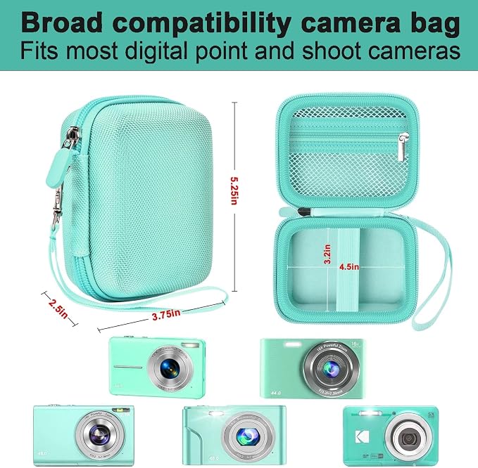ALKOO Digital Camera Case for CAMKORY, Camera Pouch for KODAK Pixpro -Green | for Lecran/for VAHOIALD Point and Shoot Camera, Hard Carrying Case with Mesh Pocket, Compact for Vlogging, Travel and Storage - Image 3