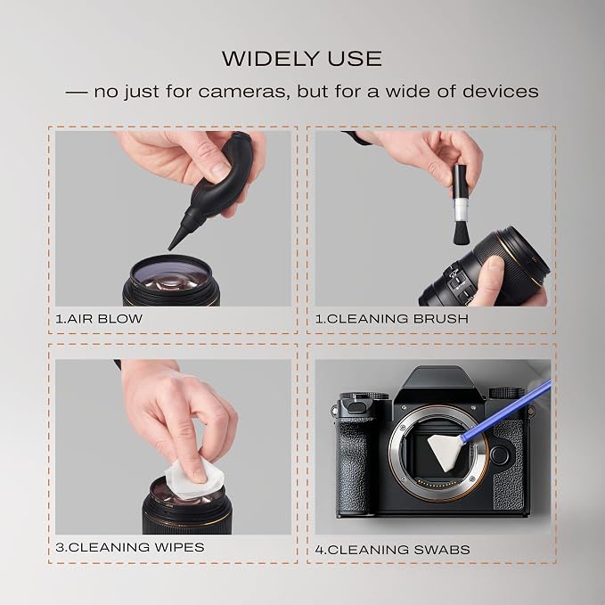 Camera Lens Cleaning Kit 7 in 1 – Lens Pen, Air Blower, Sensor Cleaning Swabs, Lens Cleaner Spray, Wet Wipes 5 Pac, Microfiber Wipe – DSLR Mirrorless Full Frame - Image 4