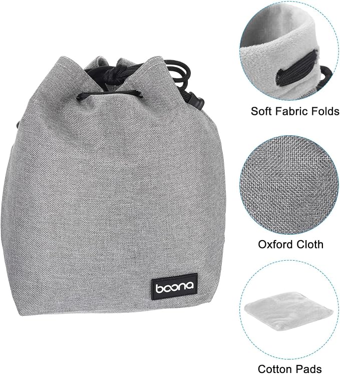 PATIKIL Soft Drawstring Lens Case, Lens Pouch Bag with Cotton Pad 6.69" x 4.72" Thick Fleece Cloth Camera Lens Bag for SLR Lens Water Cups, Grey - Image 3