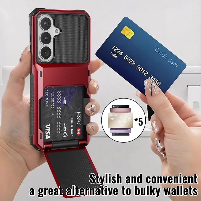 Foluu Wallet Case for Samsung Galaxy S26 with Card Holder, 5 Credit Hidden Card Slot Flip Cover Dual Layer Protective Hard PC Back & Soft TPU Bumper - Stylish Case for Galaxy S26 2026 (Red) - Image 4