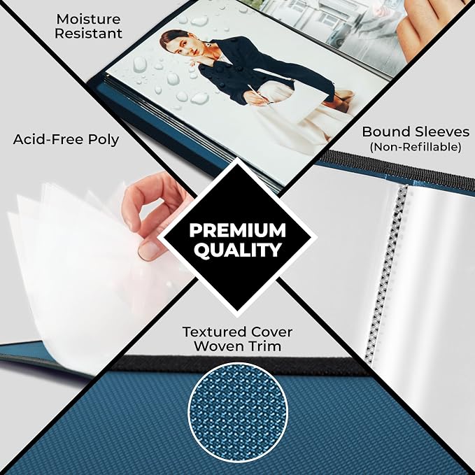 Dunwell 5x7 Photo Album & Art Portfolio Binder, 24 Sleeves, Blue 2-Pack | Displays 48 Pages, 24 Clear Sleeves, Black Mounting Paper, Organizer for 5x7 Photos - Image 6
