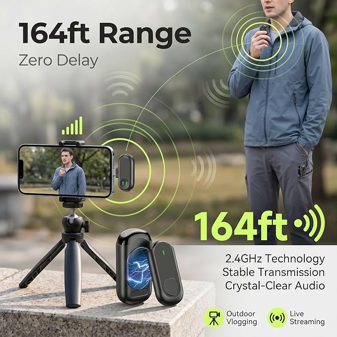 Wireless Mini Microphone for iPhone Android,Mini Mic for Video Recording,Plug & Play Lapel Professional Mic with Noise Reduction, Mute, and Reverb for YouTube TikTok Vlog Podcast - Image 6