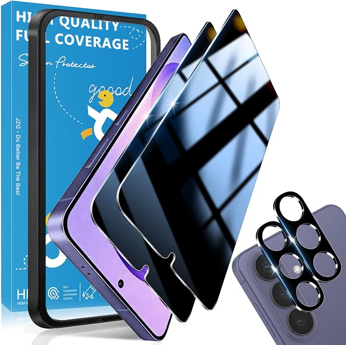 2+2 Pack for Samsung S26 Privacy Screen Protector | Ultrasonic Fingerprint Unlocking, Easy installation, Anti Spy, 9H Hardness Glass, Camera Lens Protector by JavoYion