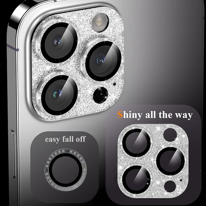 YWXTW for iPhone 13 Pro/iPhone 13 Pro Max Camera Lens Protector, [4TH Gen New Bling Design] Glitter Shiny Diamond Metal Ring Tempered Glass Back Camera Screen Protector Lens Cover - Image 4