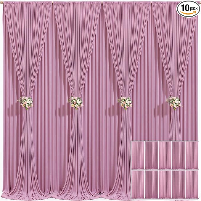 10 Panels Dusty Pink Backdrop Curtain for Wedding Parties Wrinkle Free Pink Photo Curtains Backdrop Drapes Fabric Decoration for Birthday Party Baby Shower 50ft(W) x 10ft(H) by Tao-GePartyDecorations