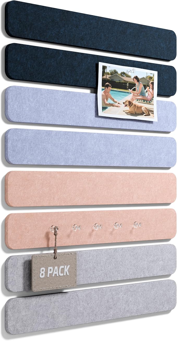 Fluxynara 13" x 2" Felt Wall Panels, Nordic Moonlight | 8-Pack Includes 50 Push Pins and Adhesive Tabs for Photos, Notes and Decor in Bedroom Doors, Home Office or Studios by FLUXYNARA