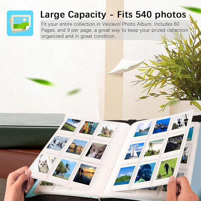 Veicevol 540-Pocket Album for Instax Mini & Polaroid 2x3 inch Photos, Blue | Designed for Instax Mini and Polaroid 2x3 Photos, Cover with Zipper Closure, Large Capacity, Holds Up to 540 Photos Securely - Image 3