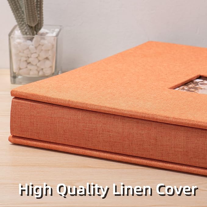 HoneyTolly Large Photo Album Self Adhesive, DIY Scrapbook Album for 600 Photos, 13"x12.6" 120 Pages Linen Cover Memory Book(Orange) - Image 6
