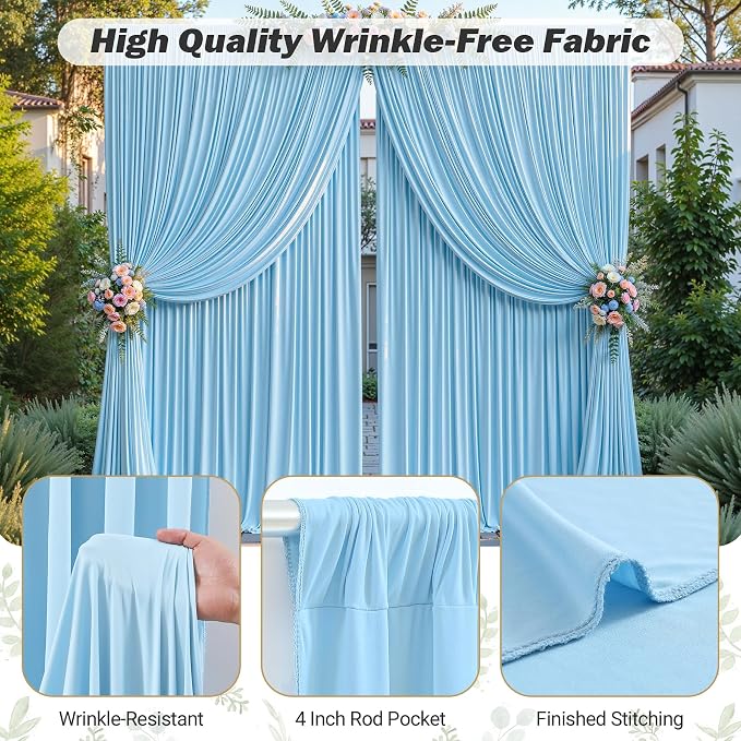 32ftx10ft Wrinkle Free Blue Backdrop Curtain - 10 Feet Photography Backdrop Drapes, Silky Polyester Back Drop Cloth for Wedding Baby Shower Balloon Arch Background - Image 5
