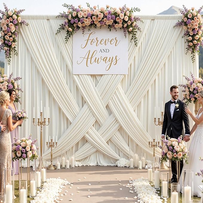 30ftx10ft Wrinkle Free Beige Backdrop Curtains for Parties, Silky Polyester Photo Backdrop Drapes 6 Panels 5x10ft Back Drop Cloth for Wedding Birthday Baby Shower Photography Background - Image 3
