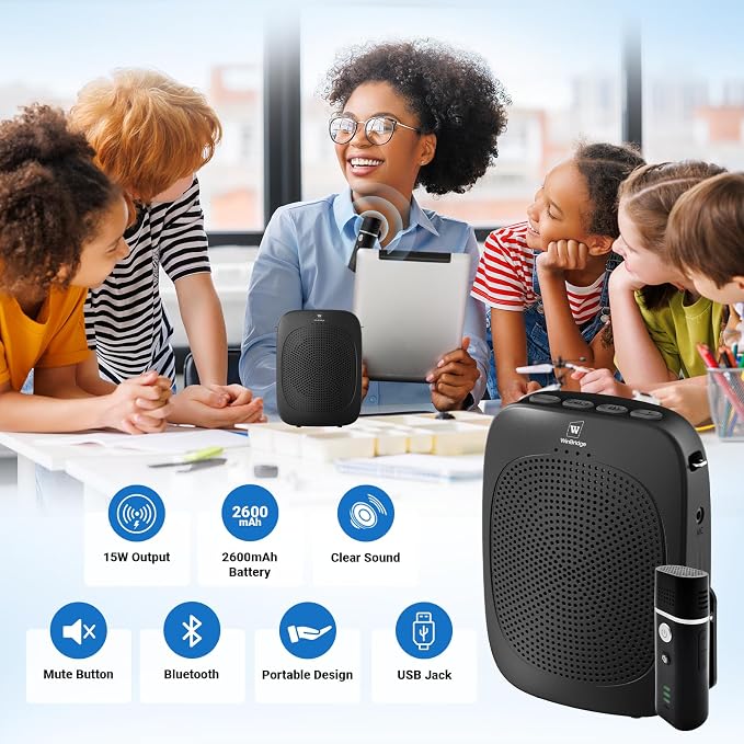 Bluetooth Voice Amplifier with Wireless Lavalier Lapel Mic for Teachers | Portable Speaker Clip-On Microphone, Mini Megaphone PA System for Classroom/Yoga/Public Events C006 - Image 4
