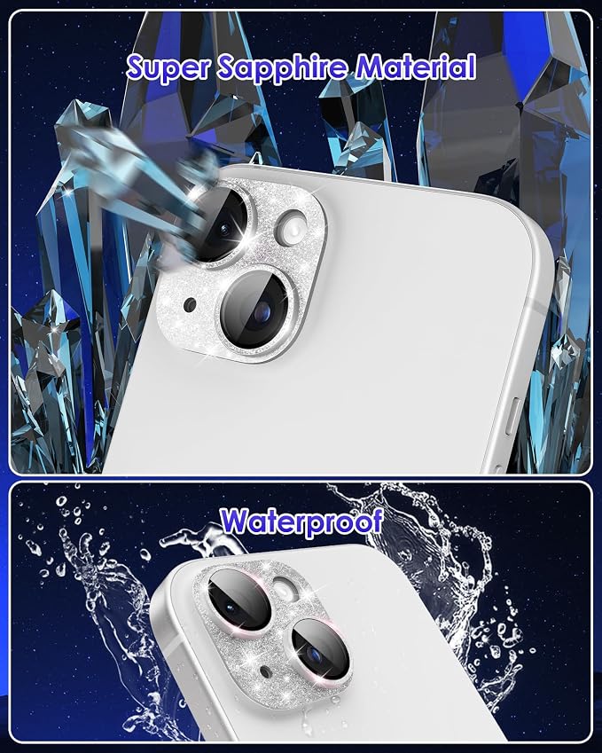 Compatible for iPhone 15/ iPhone 15 Plus/iPhone 14/ iPhone 14 Plus Camera Lens Protector GL-Plus Aluminium Alloy Ring 9H Tempered Glass Screen Camera Cover GL-Silver - Image 4