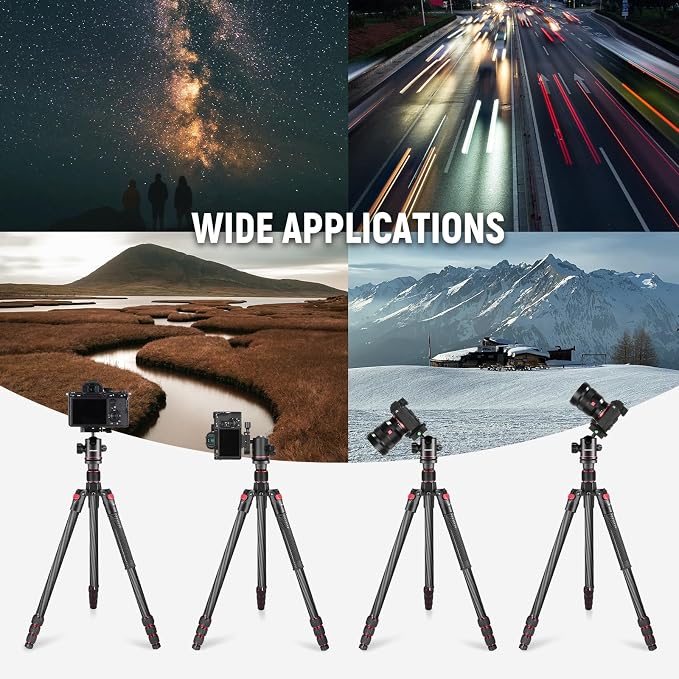 NEEWER 66"/168cm Carbon Fiber Camera Tripod with 360° Ball Head, N55C | Panorama, 1/4" Arca QR Plate, Portable Bag, Compact Travel Tripod Monopod for DSLR Video Camcorder, Max Load 26.5lb/12kg - Image 7