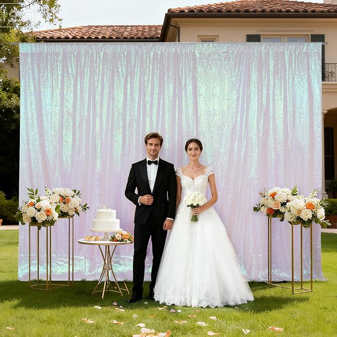 SquarePie 10x10ft Iridescent Sequin Backdrop, High Density Non-Transparent Glitter Curtain for Photography, Birthday, Wedding Party Decorations, Thick Solid Background with 4" Rod Pocket, 1 Panel - Image 3