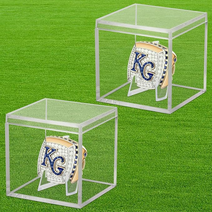 2 Pack Championship Ring Display Case, Clear Acrylic Memorabilia Stand Cube Ring Holder Dust Protection Transparent Storage Box for Sports Baseball Basketball Fan Souvenir Protection Supplies - Image 7