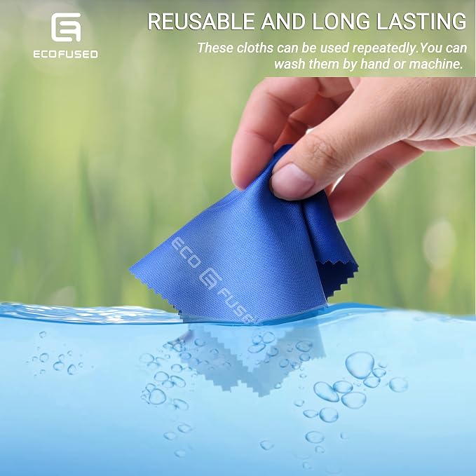 Eco-Fused Microfiber Cleaning Cloths - 10 Colorful Cloths and 2 White Cloths - Ideal for Cleaning Glasses, Spectacles, Camera Lenses, iPad, Tablets, Phones, LCD Screens (Blue/Grey) - Image 4