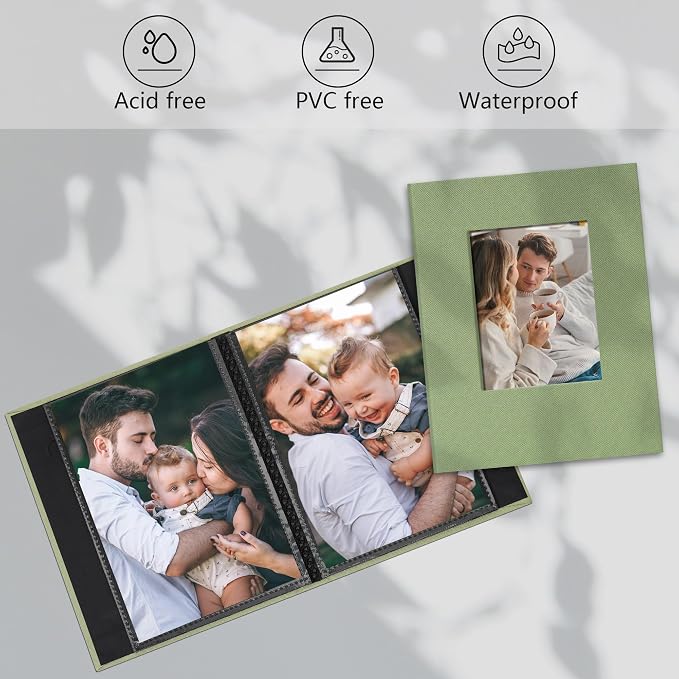 Small 4x6 Photo Album 24 Pockets Linen Cover Light Green 6 Pack | Linen Cover, Front Window, Portable Mini Picture Book, Travel Wedding Memories - Image 3