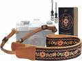 Padwa Lifestyle Embroidered Floral Camera Strap - 1.5" Crazy Horse Cowhide Ends Camera Straps for Photographers, Cute Cotton Weave Soft Suede Fabric Padded Strap fits All Cameras for Adults & Kids by PadwaLifestyleCameraStrap
