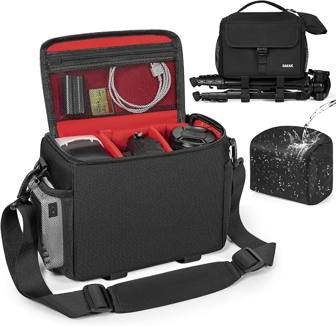 Camera Carrying Case, Camera Storage Bags Anti-Shock Crossbody Camera Case | Compatible for Canon, Nikon, Sony, Fuji DSLR/SLR/Mirrorless Cameras, Lens and Accessories, 9''× 4.7''× 7.5'', Black by GMAK