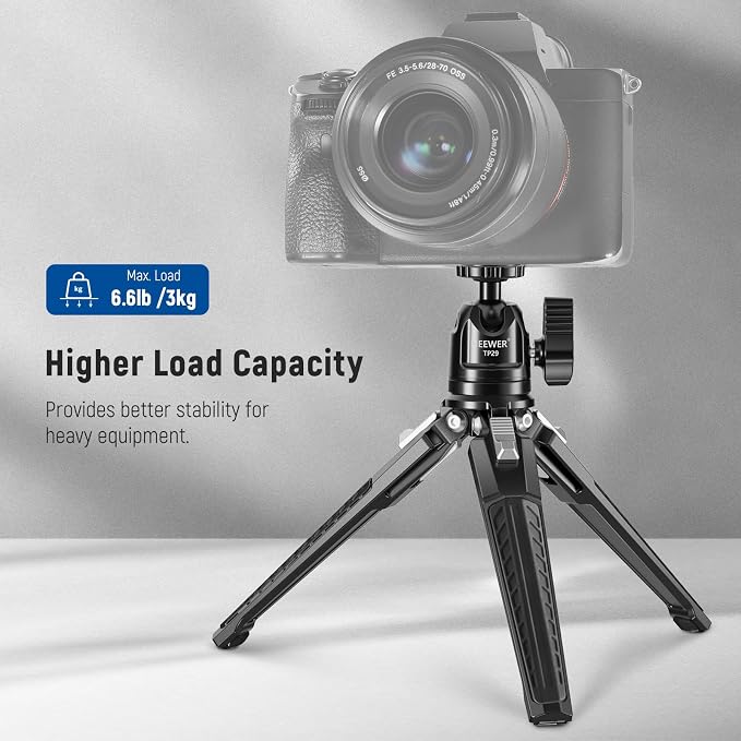 NEEWER Mini Desk Tripod, Metal Table Top Small Portable Travel Selfie Stick Stand with 360° Ball Head & 1/4" Screw for Camera Mobile Phone Holder Action Cam, Cleaning Cloth, Max Load 6.6 lbs, TP29 - Image 3
