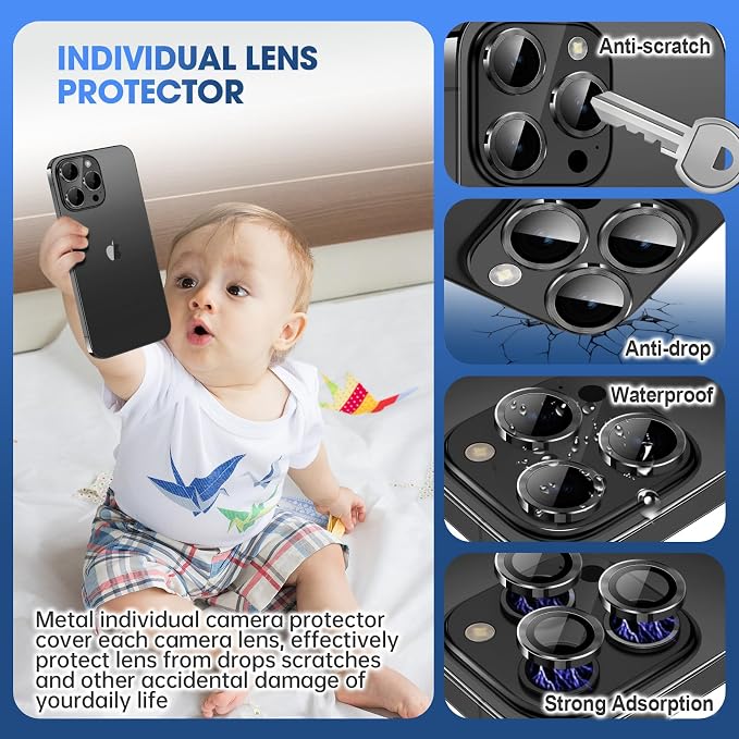 for iPhone 15 Pro/15 Pro Max Camera Lens Protector Cover, Black | Individual Metal, 9H Hardness, Scratch Resistant, Shockproof, Drop Protection, Case Friendly, Stylish Accessories - Image 3