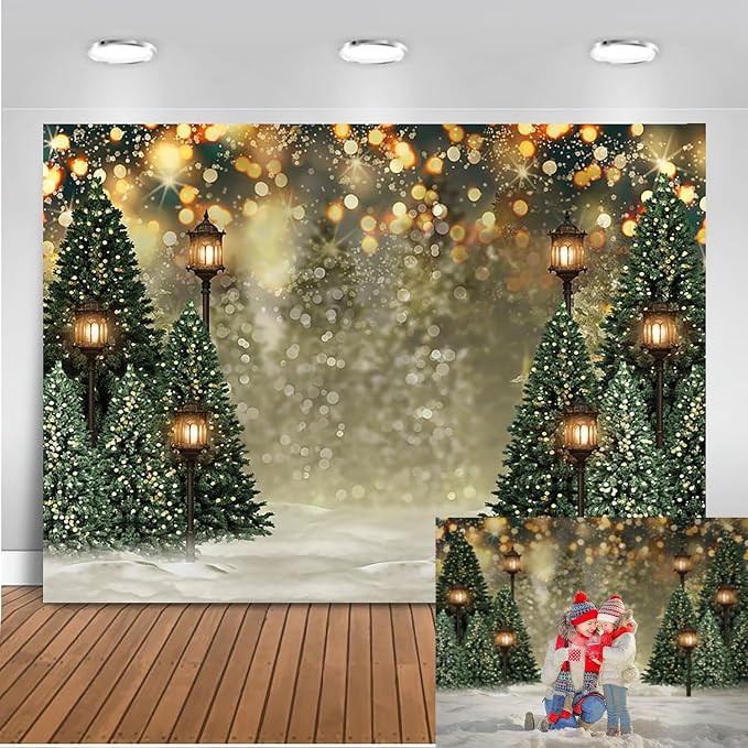 Mocsicka 10x8ft Winter Snowflake Christmas Tree Backdrop Christmas Glitter Bokeh Newborn Baby Shower Birthday Photo Backdrops Xmas Pine Tree Party Decors Photography Background by Mocsicka