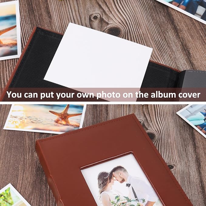 RECUTMS 300 Pocket Photo Album 4x6 PU Leather Cover Baby Photo Book Brown | Black Pages, Horizontal Pockets, Small Album for Wedding, Personalized Christmas Anniversary Picture Book, DIY Cover Window - Image 6