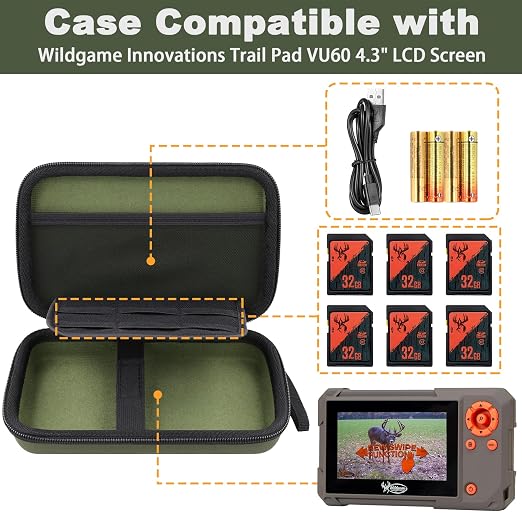 Flaxune Hard Travel Case for Wildgame Innovations Trail Pad VU60 SD Monitor | Shockproof, With Handle, Hard Shell Exterior, Storage Compartment, Portable Carrying Box, Dark Green Case - Image 4