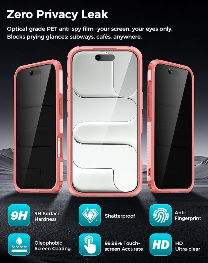 Goton 3 in 1 for iPhone Air Case with Privacy Screen Protector Pink | Glass Camera Lens Protector,Compatible for MagSafe,Invisible Kickstand, Shockproof Phone Cover for iPhone 17air - Image 5