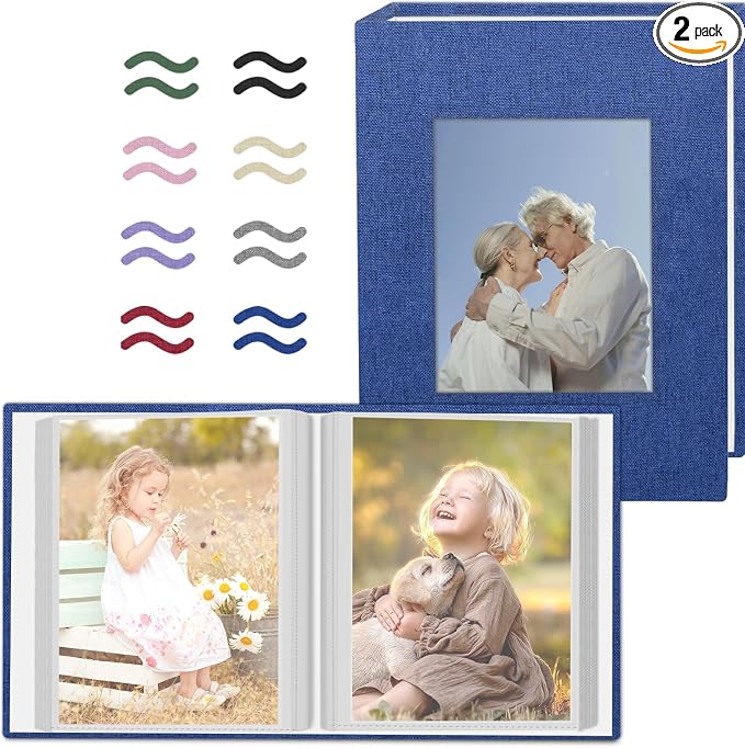 Popotop 2 Pack Photo Album 4x6 Pictures, Small Linen Slip-in Photo Albums Book for 80 Photos with 40 Pockets, Birthday Gifts for Women Mom Family Baby by Popotop