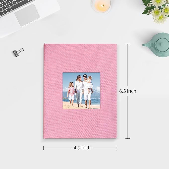 Mublalbum 2 Pack Small Photo Album 4x6, 52 Pockets, Linen Cover,Pink | Linen Cover with Display Window, 52 Vertical Pockets, Portable Mini Picture Book for Artwork Postcards, Picture Storage - Image 2