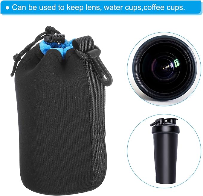 PATIKIL 2 Pcs 3.7" ID x 7.1" H Neoprene Drawstring Lens Pouch, Black, Blue, Camera Lens Case - Image 6