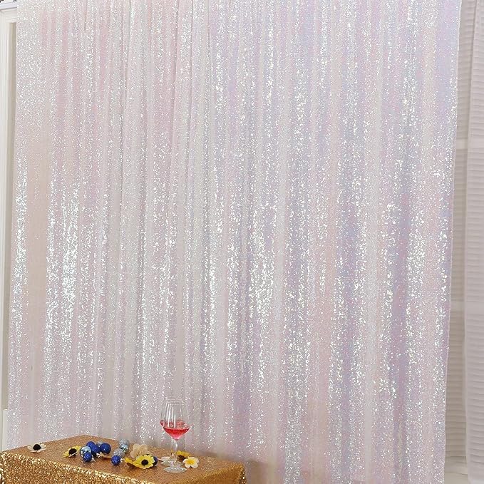 Poise3EHome White Iridescent Sequin Backdrop,8FT x 10FT Sequin Photography Backdrop Curtain for Party Decoration - Image 8