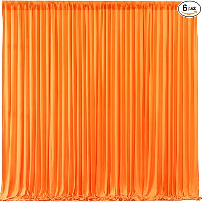 Orange Backdrop Curtains - 6 Panel Wrinkle-Free Polyester Photography Drapes for Baby Shower & Birthday Party - 24 X 10FT by WishCare