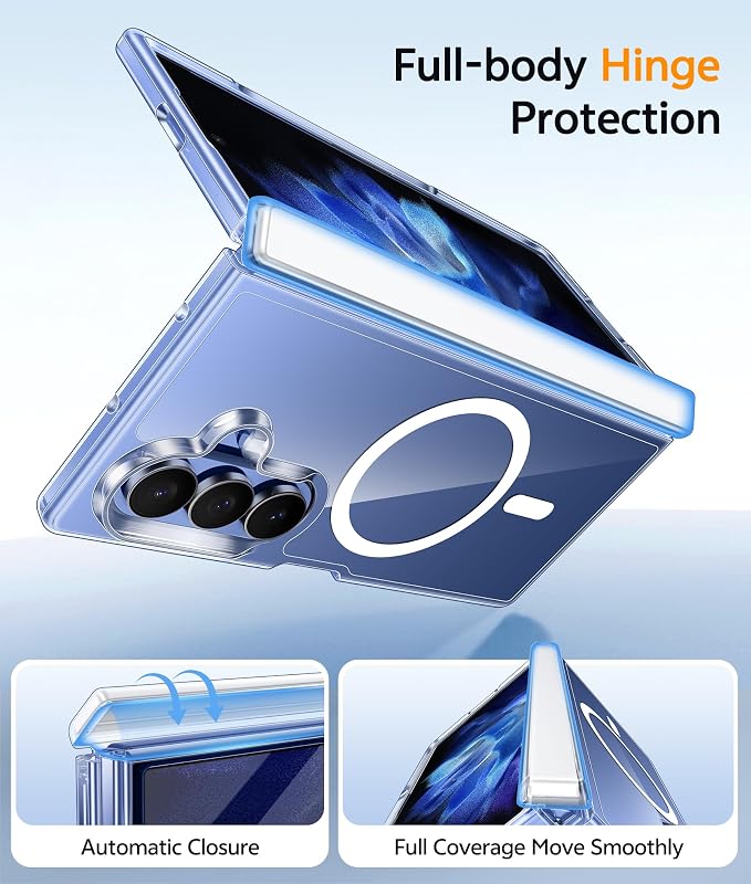 FNTCASE for Samsung Galaxy Z Fold 7 Case, Hinge Protection, Fit for Magsafe | Screen Protector, Clear Anti Yellowing, Magnetic Back, 18FT Military Grade Drop Proof, Protective Phone Cover, Transparent - Image 3