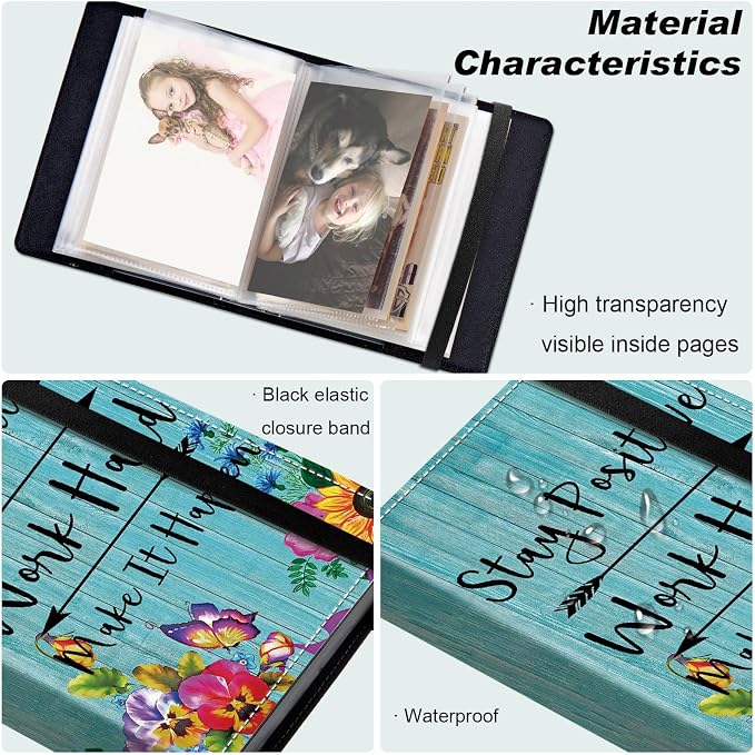 DEGDFSGR Small Photo Album 4x6 60 Pockets 120 Photos - Adventure Book Baby Photo Albums Photo Books for 4X6 Pictures Memory Book with Black Elastic Band for Photo Storage (Stay Positive, 4 X 6) - Image 5