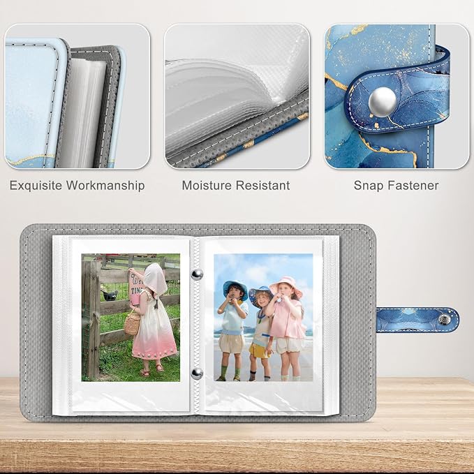Fintie Mini Photos Album Book for 2x3 Inch Films - 52 Pockets Small Albums | For Fujifilm Instax Mini, Polaroid Hi-Print Pictures, Portable Kpop Photocard Holder, Travel Memory Book, Ocean Marble - Image 4