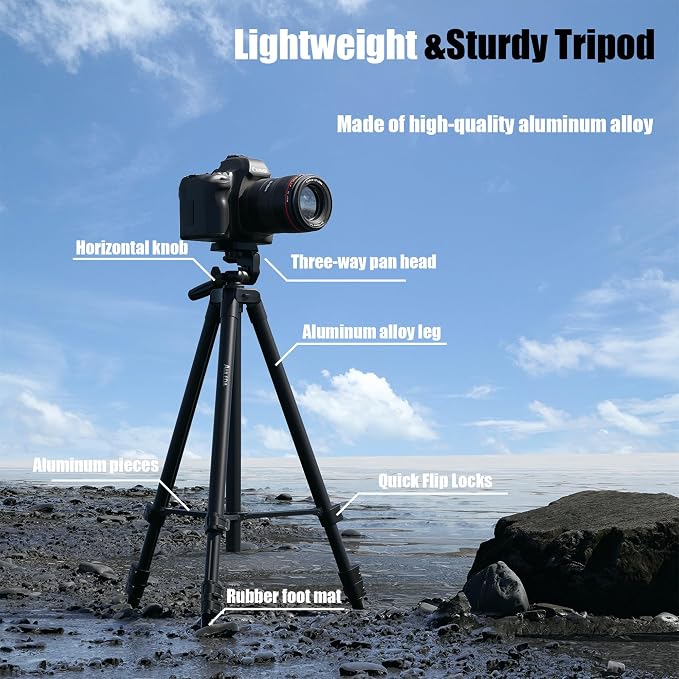 71″ Camera Tripod Aluminum Tall Tripod Stand for Canon Nikon Phone | with Wireless Remote Phone Holder and Travel Bag Max Load 6.6 LB - Image 5