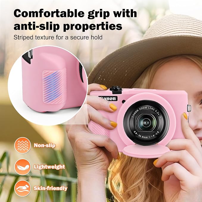 Silicone Camera Case for Canon PowerShot G7X Mark III (Pink) | Soft Silicone Case, Removable Lens Cover, 2 Screen Protectors & 1 Wrist Strap, Anti-Scratch, Lightweight Camera Accessories - Image 5