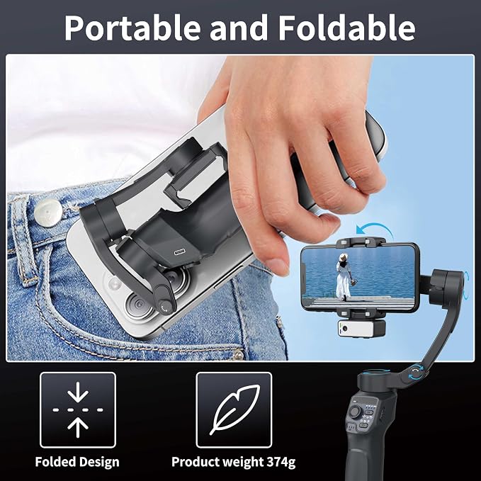 3-Axis Gimbal Stabilizer for Smartphone, Handheld Gimbal Tripod for iPhone & Andriod with Fill Light, AI Auto Face/Object Tracking, Foldable Rotating Stabilizer for Phone Video Recording, Vlogging - Image 5