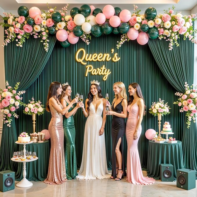 6 Panels Hunter Green Backdrop Curtain for Parties Wrinkle Free Dark Green Photo Curtains Backdrop Drapes Fabric Decoration for Baby Shower Birthday Party Photography 30ft(W) x 10ft(H) - Image 3